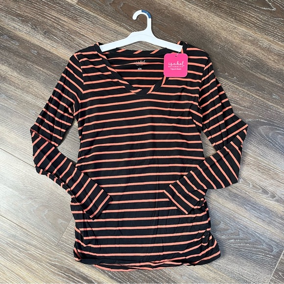 ISABEL Maternity by Ingrid & Isabel Striped Long-sleeve Ruched Tunic Top - Picture 5 of 7
